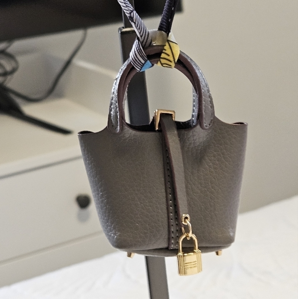 NWOT Gray Leather Mini Tote Bag Bag Charm